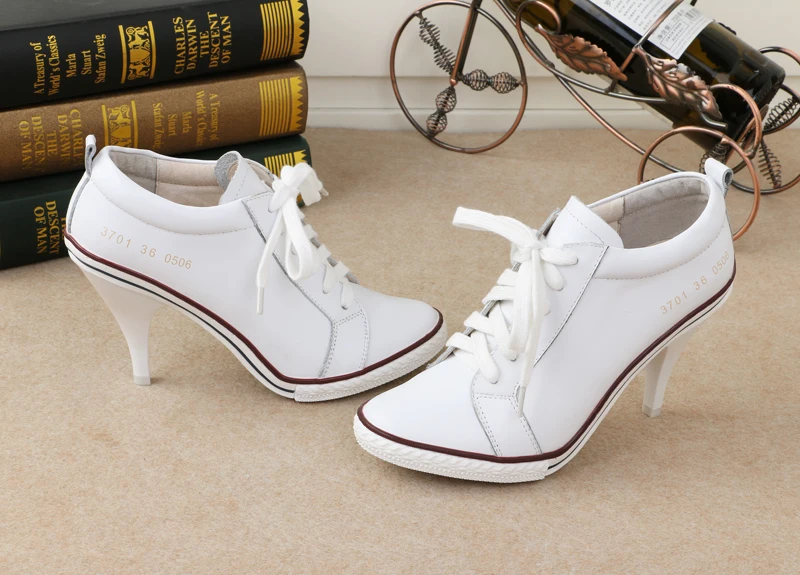 White Leather Women Ankle Boots Lace Up High Heels Botines Mujer 2018 Dropshipping Design Autumn Botas Feminino Woman Stilettos