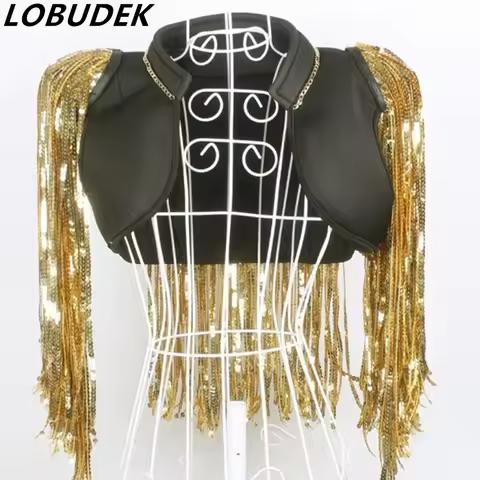 Male Female Tassel Jacket Fashion DS Costumes Dance Nightclub Singer Stage Stunning Sequin Fringe Dancer Show Performance Bar