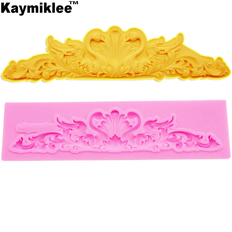 M665 Hot Selling Relief Swan Shape Silicone Molds cake decorating tools Lace Border Mould Fondant baking Moulds Sugar Chocolate