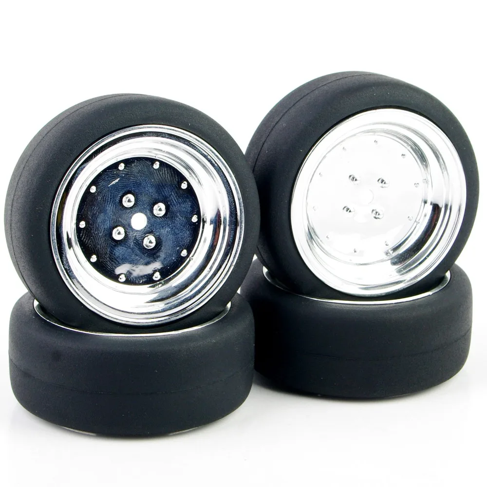 1:10 Flat Drift Tires Wheel and Rim Hub 4pcs for 1:10 On-Road Car HSP HPI Car Model