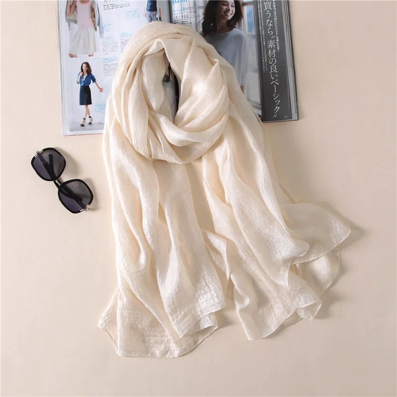 Szal damski luksusowej marki na rok 2026, gładki, jednolity, jedwabno-lniany, chusty, szaliki, letnie bandany damskie, pashmina, foulard, hidżab, 180*90 cm