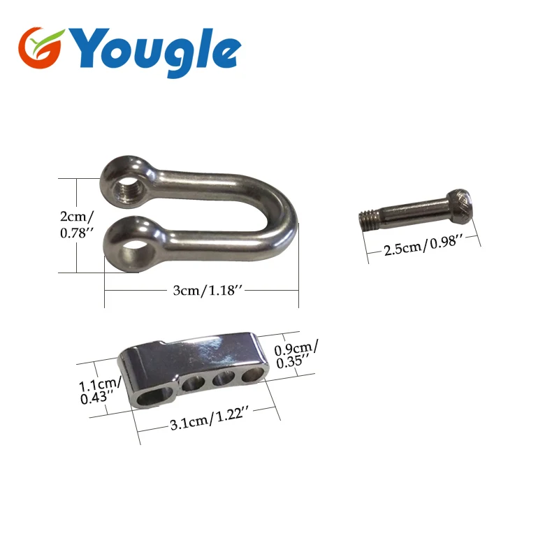 YOUGLE Adjustable U-shaped O-shaped Hand polished Stainless Steel Shackle Buckle for Paracord  survival bracelet 10pcs/lot