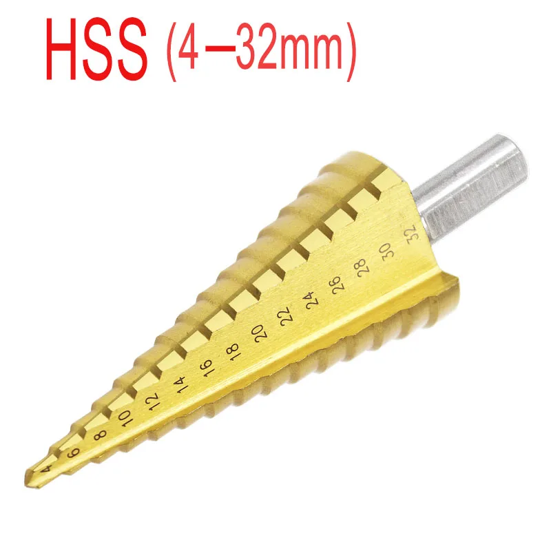 4-32mm The Pagoda Shape HSS Triangle Shank Pagoda Metal Steel Step Drill Bit Hole Cutter Cut Tool A Single Pack