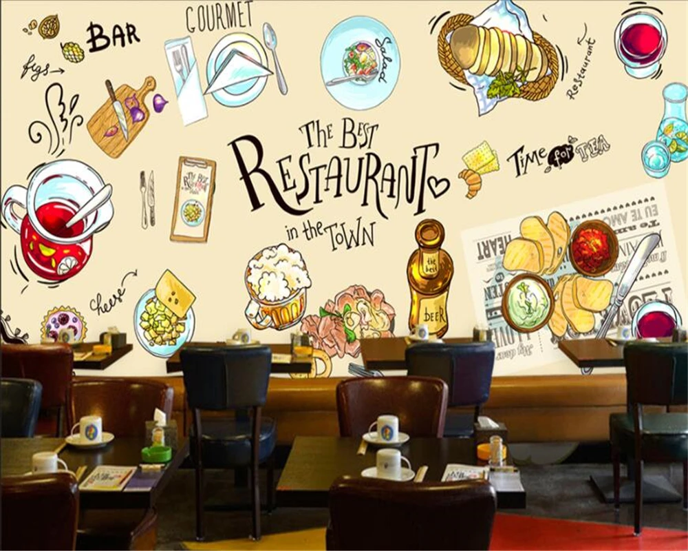 

Custom large wallpaper HD Hand Drawn Restaurant Gourmet Dining Wall Photo mural Wallpaper papel de parede para quarto beibehang