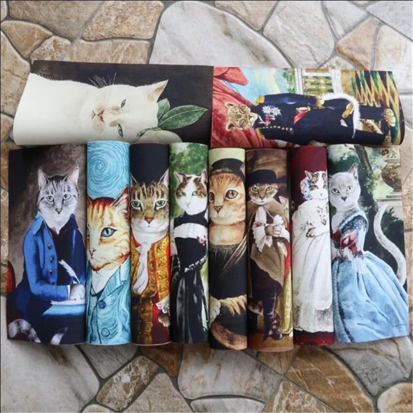 1PCS 15*20cm Vintage Cats Printed Hand Dyed Cotton Linen Fabric Telas Sewing DIY Patchwork Hand Embroidery Quilting Bags Tecido