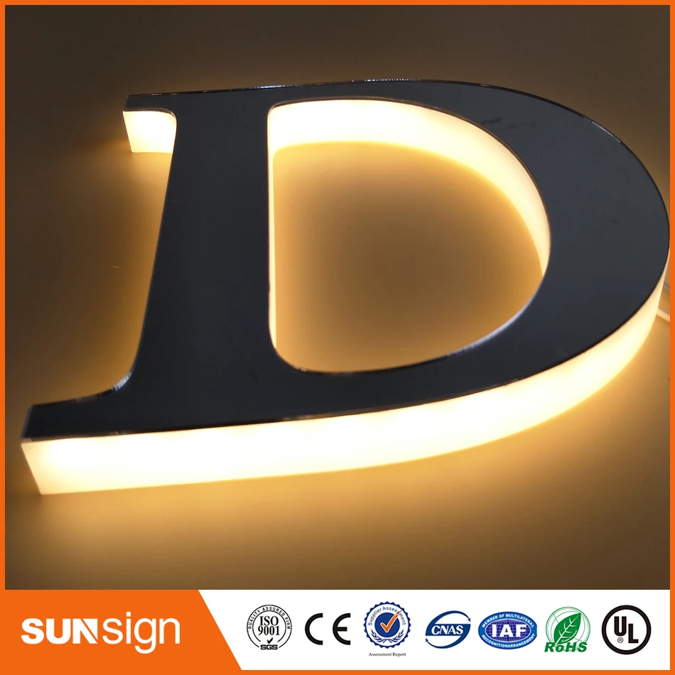 Outdoor Reclame Halo Lit 3d Metalen Teken Letters Aangepaste Acryl Led Backlit Bewegwijzering