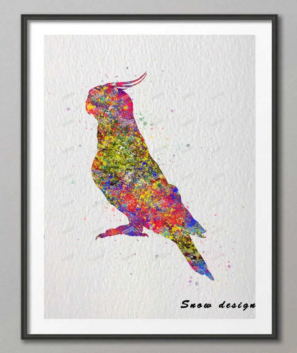 Watercolor Original Cockatiel Canvas Painting Pop Birds Wall Art Poster Print Pictures Living Room Decoration Valentines Gift