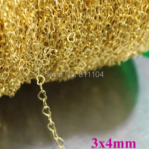 ( 5 Meters/lot) 3x4mm New Gold tone Plated Brass Love Heart Beads Jewelry Link Chains Findings DIY Jewelry Making Wholesale