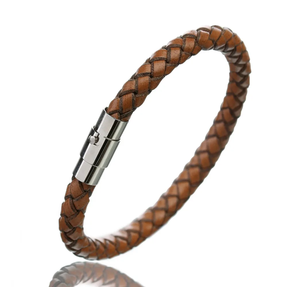 Echtem Leder Armband Männer Edelstahl Magnetische Verschluss Handarbeit Männer Armbänder Armreifen Geflochtene Leder Armband Großhandel – Detail 7