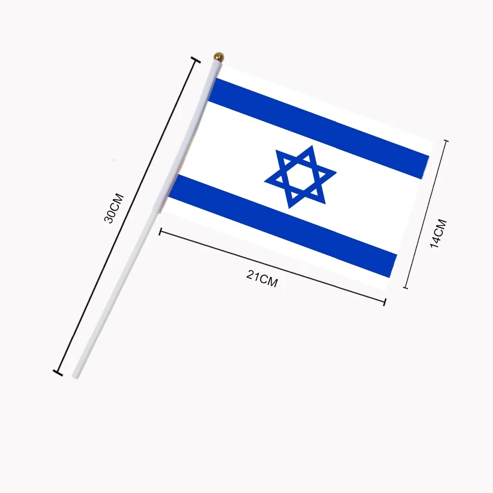 14x21cm  5pcs Small flag of Israel hand waving flags with Plastic Flagpoles Activity parade Sports Home Decoration   NN014