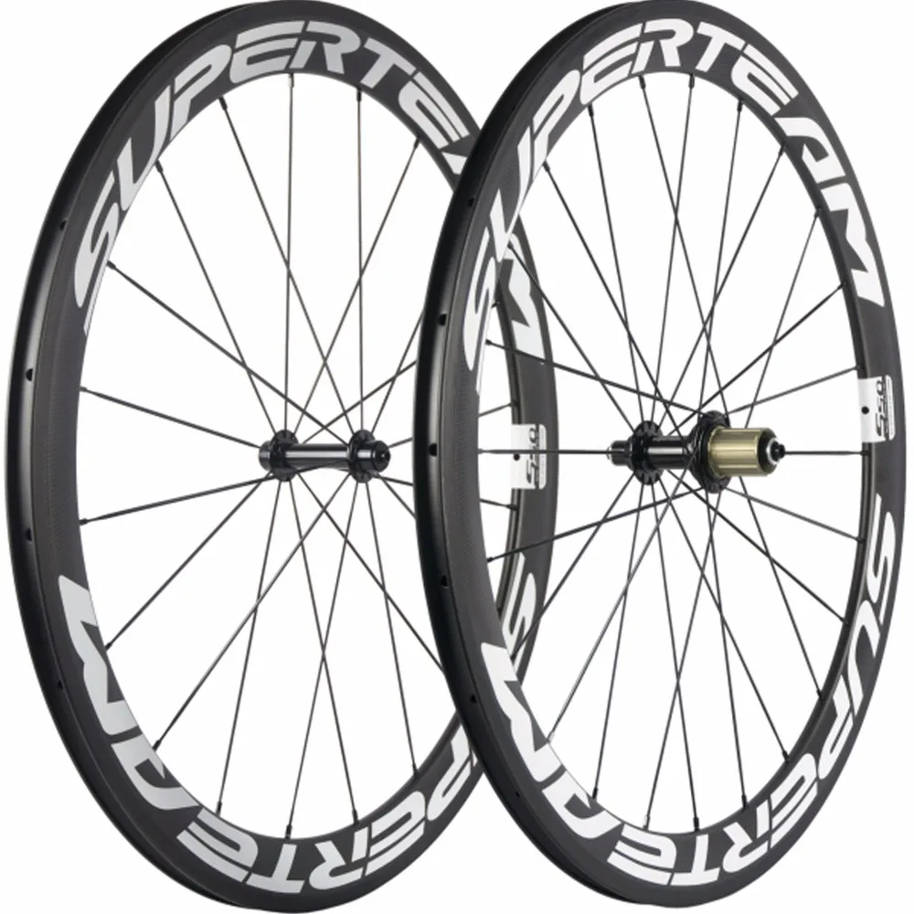 

SUPERTEAM Carbon Chinese Wheelset Road Bike White Decal 50mm Clincher Carbon Road Wheels Basalt Braking Surface