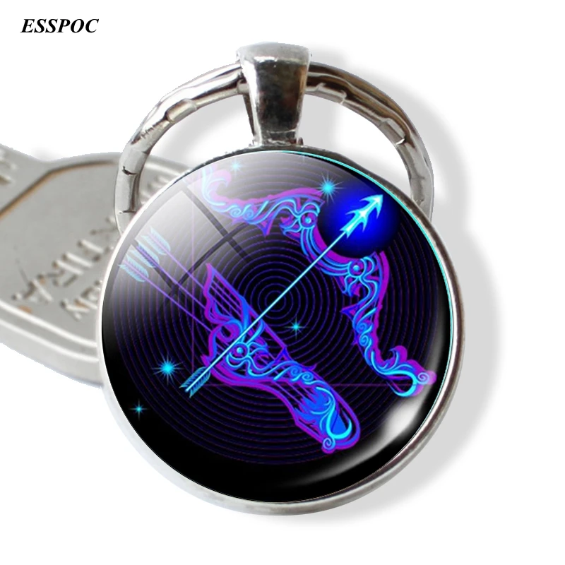 12 Constellation Leo Virgo Key Chains Glass Cabochon Pendant Zodiac Sign Key Rings Bag Pendant Keychain Birthday Gift