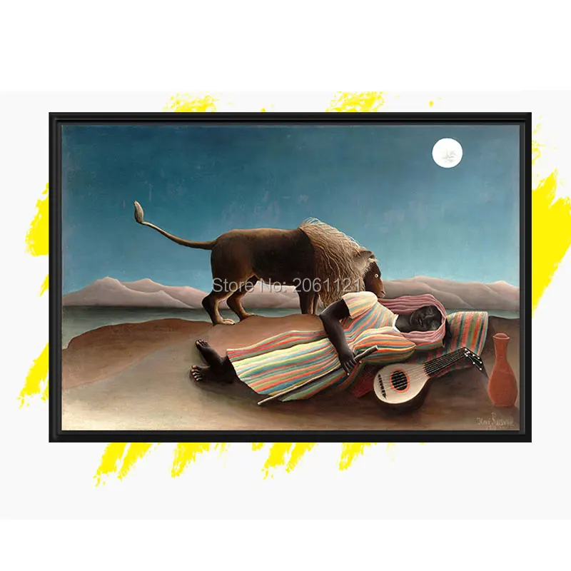 

hand painted Henri Rousseau reproduction oil painting The Sleeping Gypsy copy canvas art lion and the Gypsy from master artist