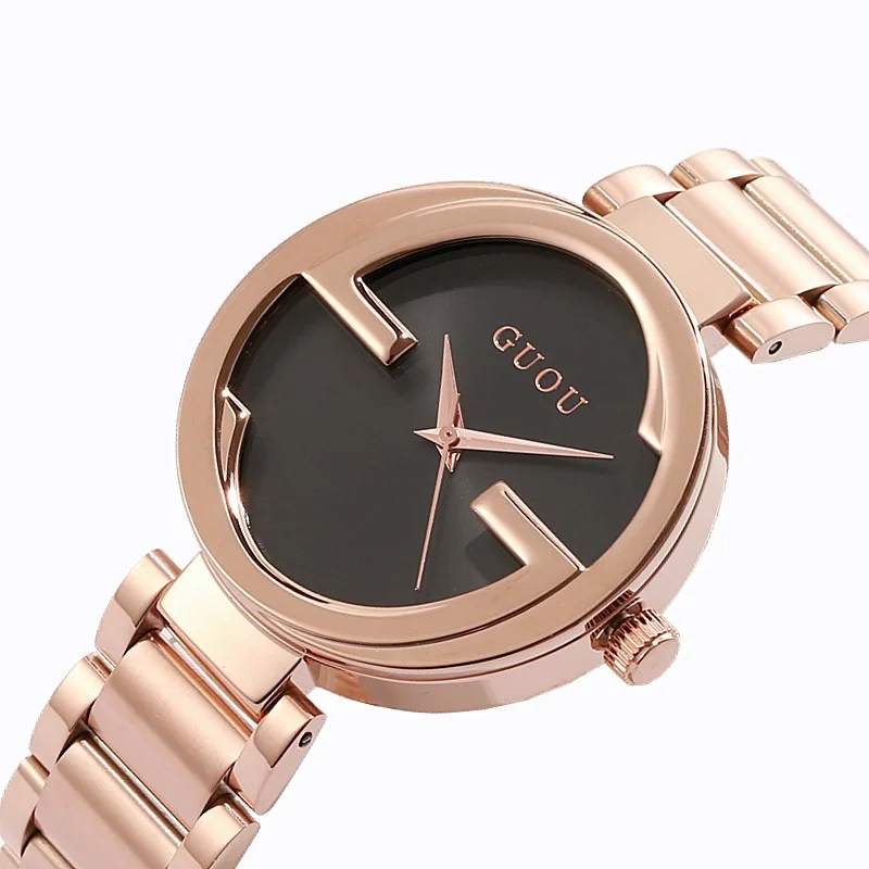 Fashion Guou Brand Unique Women Luxury Rose Gold Steel Quartz Wrist Watch Relogio Feminino Lady Luxury Ladies Dress Hours Clock