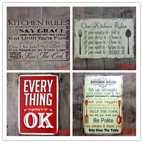 

20pcs Poem Funny Family Life Kitchen Rule Quote Metal Painting Store Vintage Posters Wall art Decor