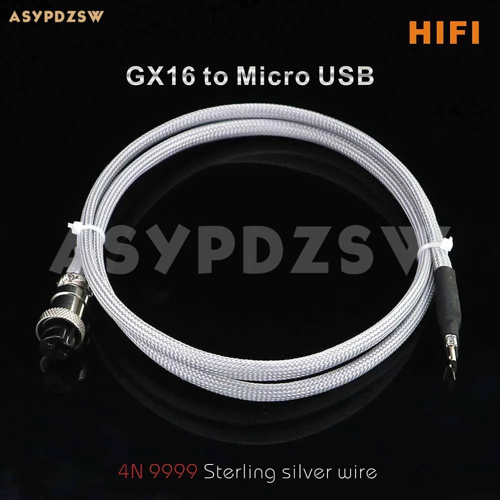 1.2M HIFI DIY 4N Sterling silver GX16-2 PIN to Micro USB Linear power supply cable For Android/Raspberry