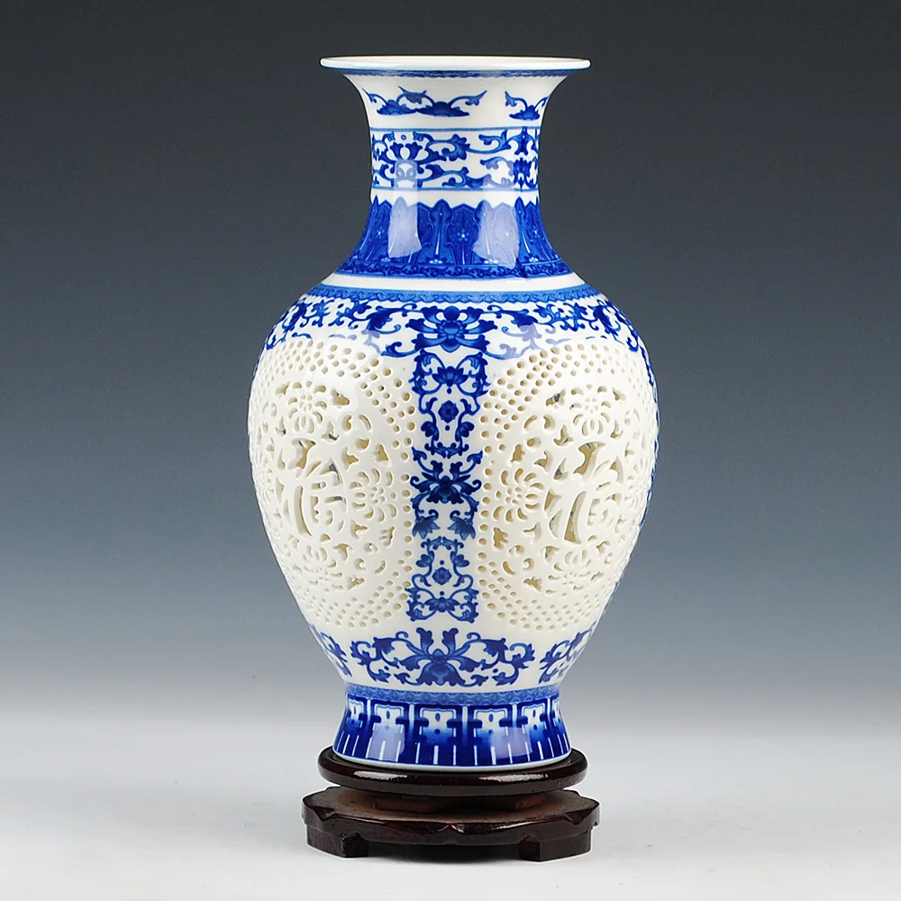 Jingdezhen pierced porcelain vase decorative ornaments hollowed out lucky handicrafts furnishings living room accessories gifts