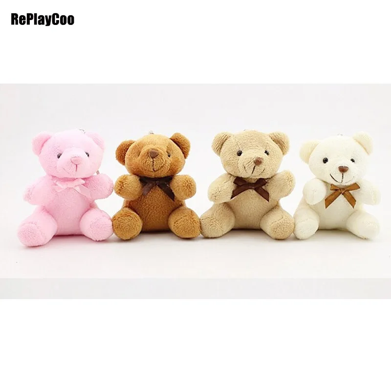 

50Pcs/LotMini Teddy Bear Stuffed Plush Toys 8cm Small Bear Stuffed Toys With Bow brown pelucia Pendant Kids Birthday Gift 113