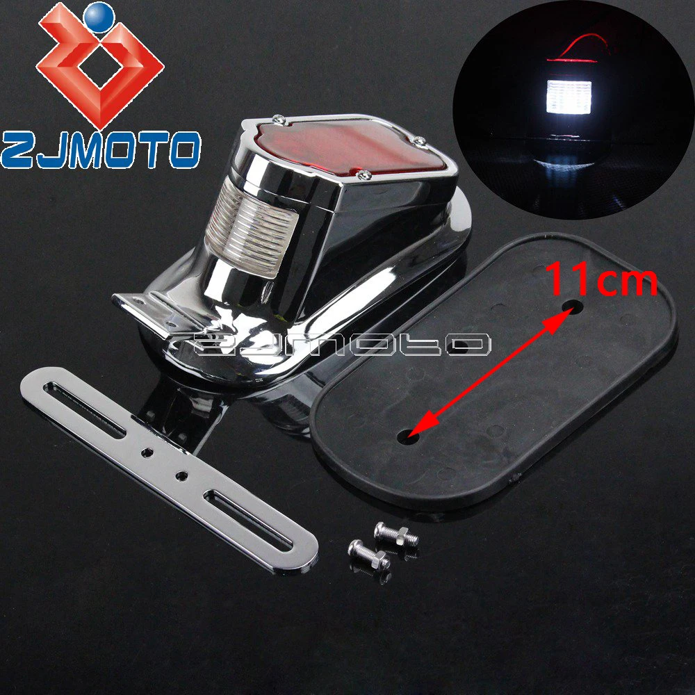 Motorcycle Aluminum Red Tombstone Tail Light For Harley Chopper Bobber Custom Rear Fender Stop Lamp w/ License Plate Bracket