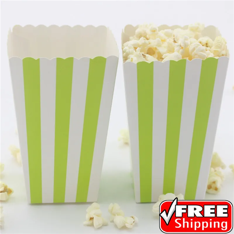 

36pcs Lime Green Striped Popcorn Boxes Bulk-Wedding Birthday Movie Night Party-Stripe Loot Candy Snack Paper Treat Gift Buckets