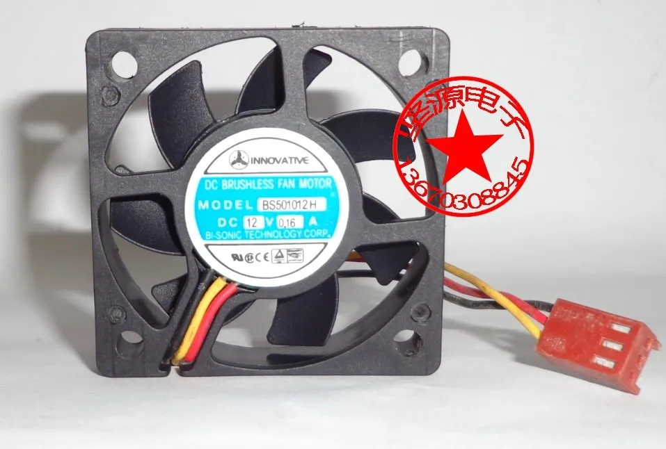 Free Shipping For Bi Sonic BS501012H, C1 DC 12V 0.16A 3-wire 3-pin connector 70mm 50x50x10mm Server Square fan