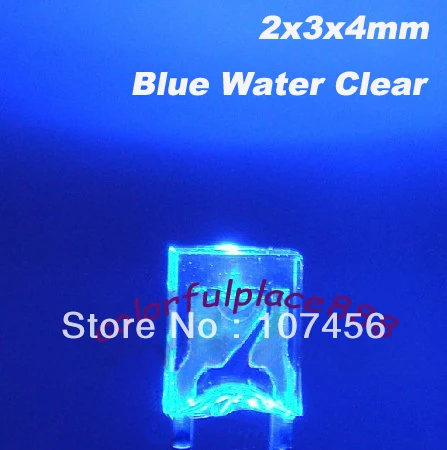 100pcs 2X3X4mm blue Ultra Bright blue water clear lens LED Lamps New