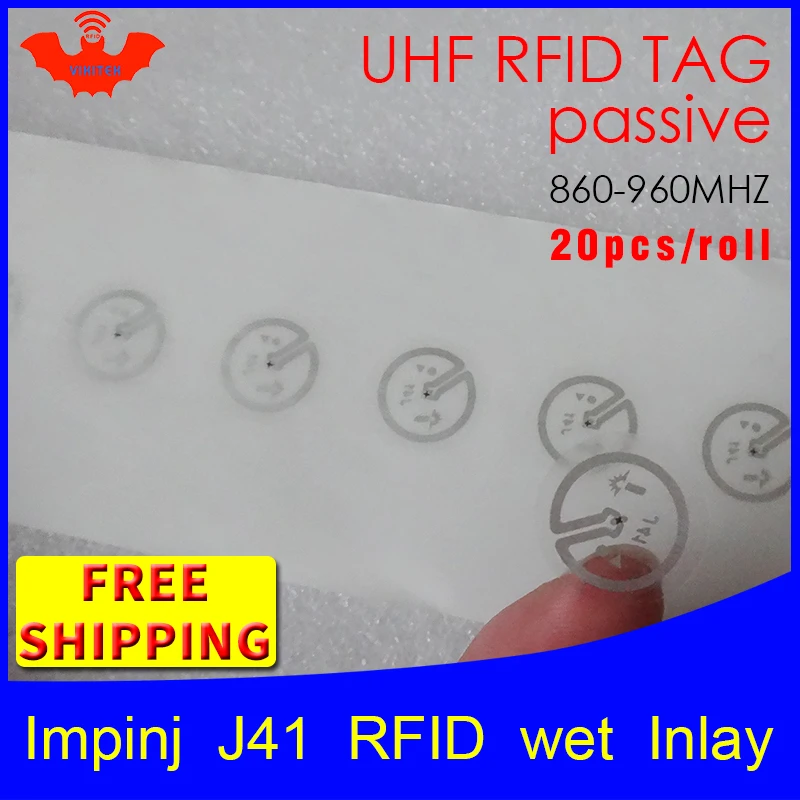 Impinj J41 UHF RFID adhesive wet inlay sticker 860-960MHZ Monza4 915M EPC C1G2 ISO18000-6C free shipping rfid tag 20 pcs per lot