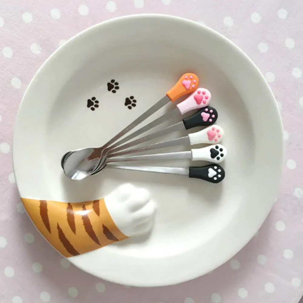 1PCS Stainless Steel Cute Cat Claw Coffee Spoons Fruit  Dessert Spoon Tea Spoon Tableware Kitchen Supplies dropshipping