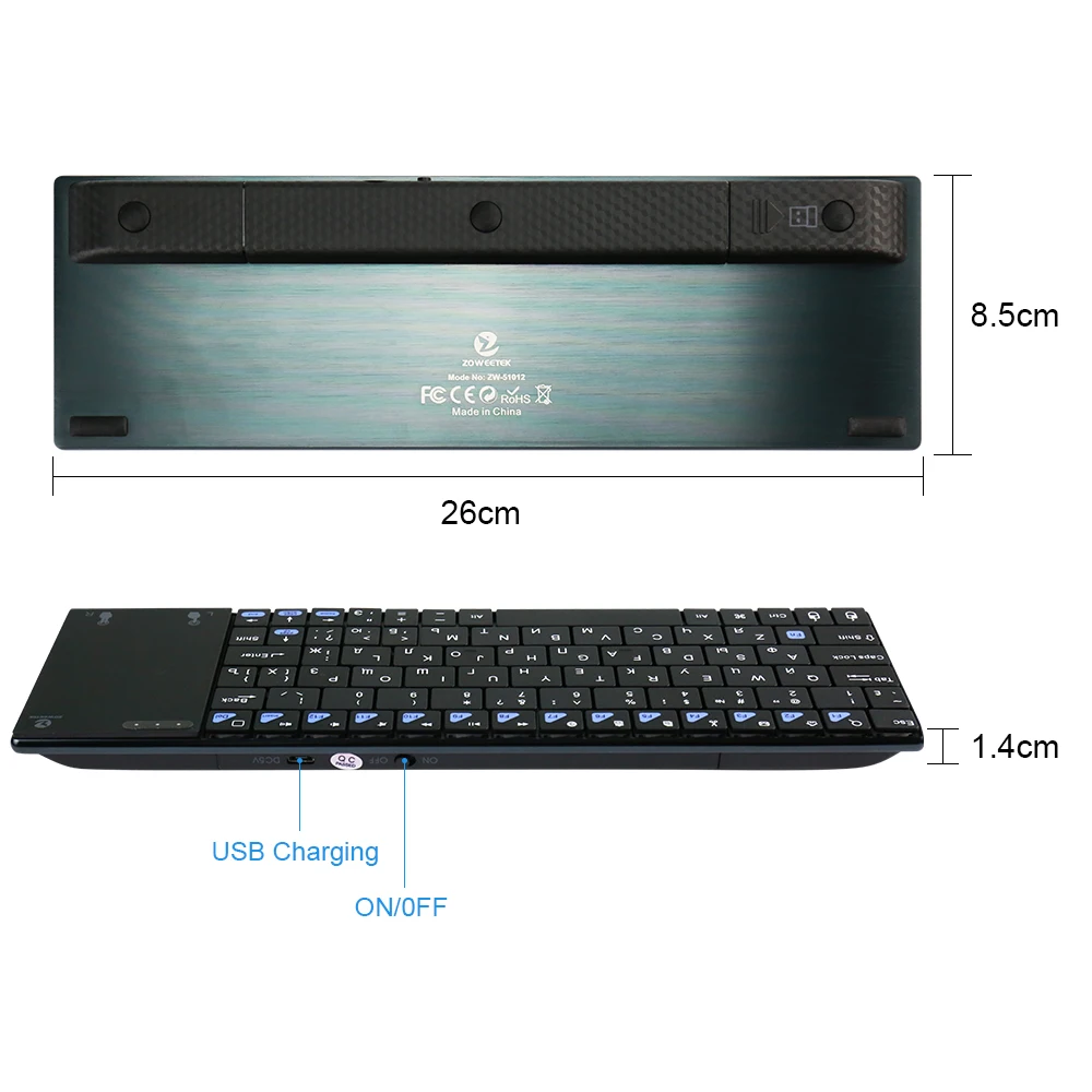 Zoweetek 2.4GHz Mini i12 Spanish English Germa language Wireless Keyboard With Touchpad  For PC Tablet HTPC Smart Android TV Box