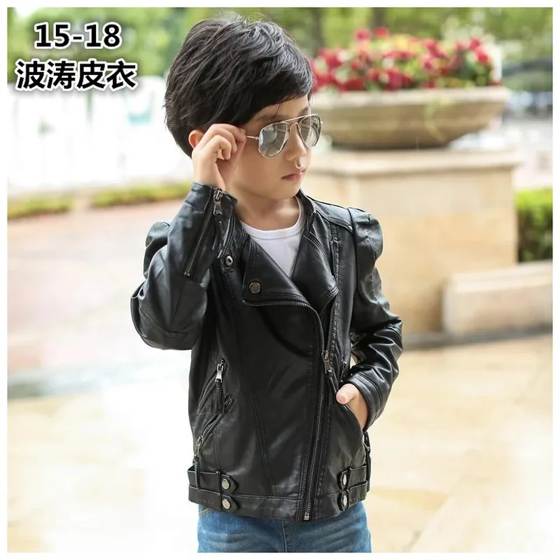 Stand Collar Motor Leather Jacket for Autumn Spring Kids Warm Coat Bicycle Bomber Children's Clothing baby girl boys jacket