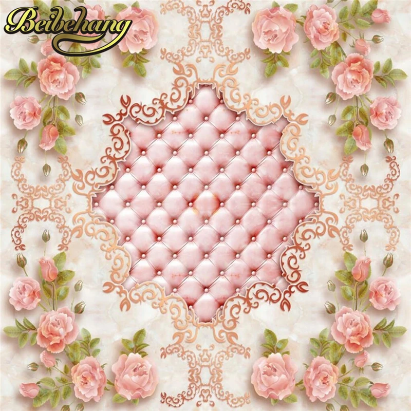 beibehang Custom European rose soft bag marble Photo wall paper Bathroom Floor Mural PVC Self-adhesive Wallpaper For Living room