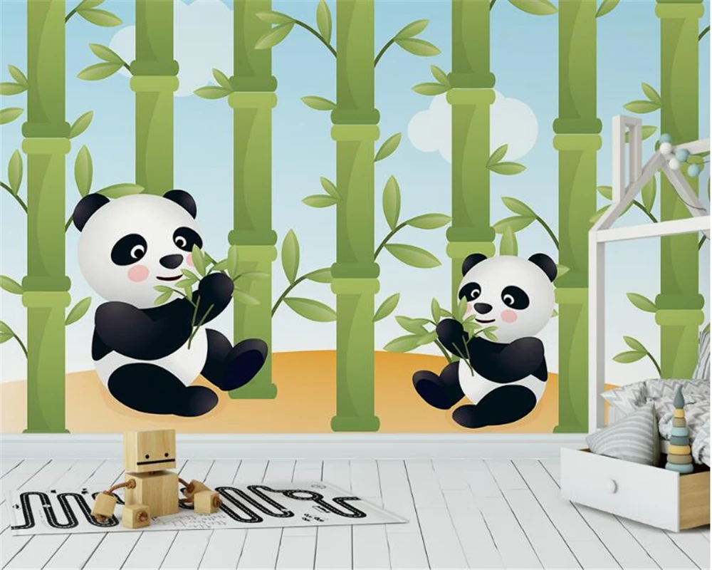 

beibehang High quality fashion wallpaper cute cartoon animals panda eat bamboo children room backdrop papel de parede wall paper