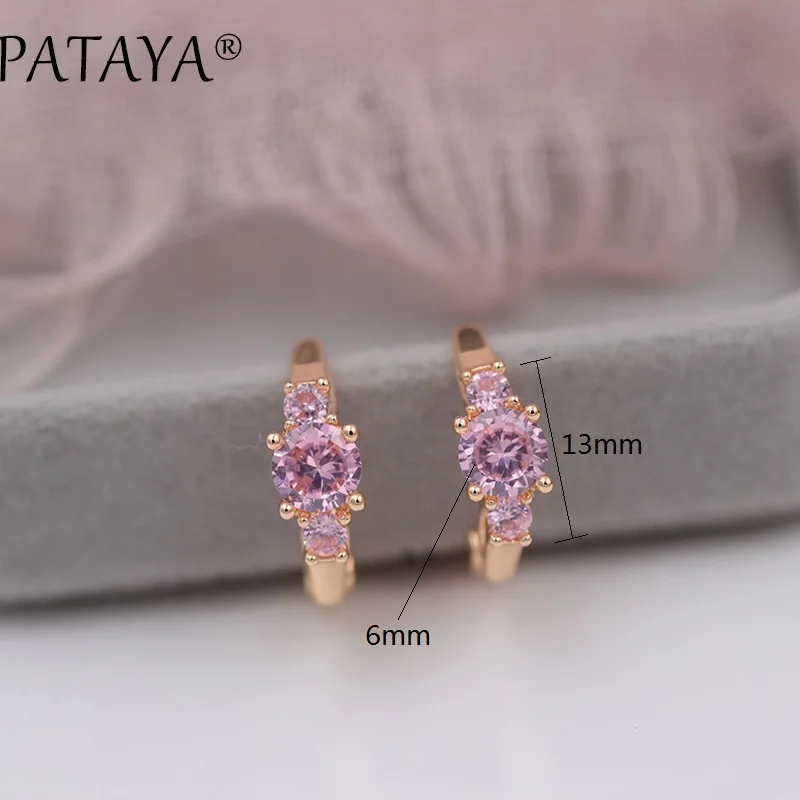 PATAYA New Arrivals 585 Rose Gold Color Drop Earrings Round Green Natural Zirconia Girl Women India Wedding Jewelry Multicolor