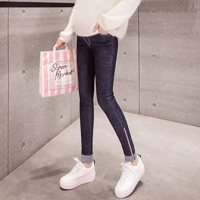 Autumn and winter pregnant women denim trousers wear real denim maternity pants wear casual leggings maternity dress