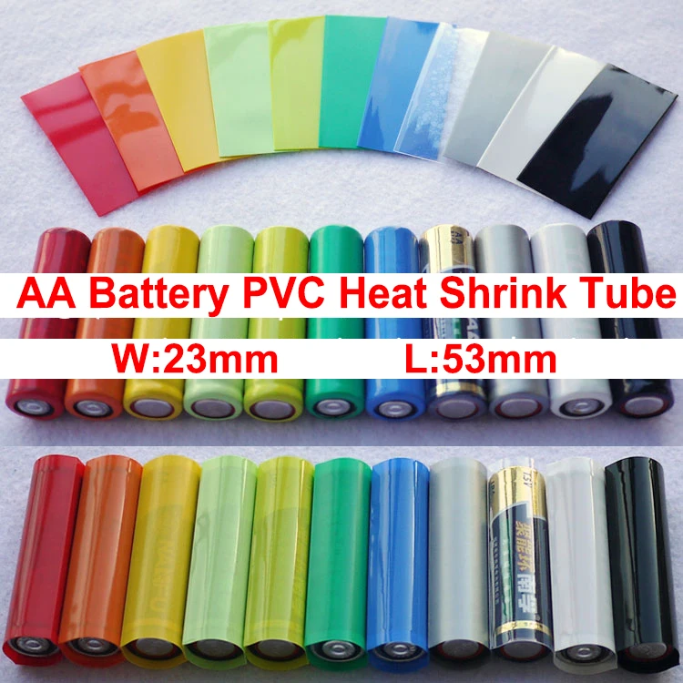 80pcs Yellow Green Red Orange Pink Silver Colorful 23mm Width 53mm Length AA Battery Insulation PVC Heat Shrink Shrinkable Tube