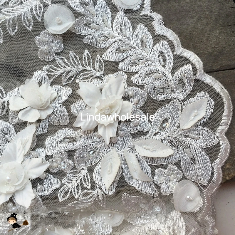 

High quality handmade bead three-dimensional flower Net yarn embroidery lace fabric,wedding dress fabric,130*45cm(half yard)/pcs