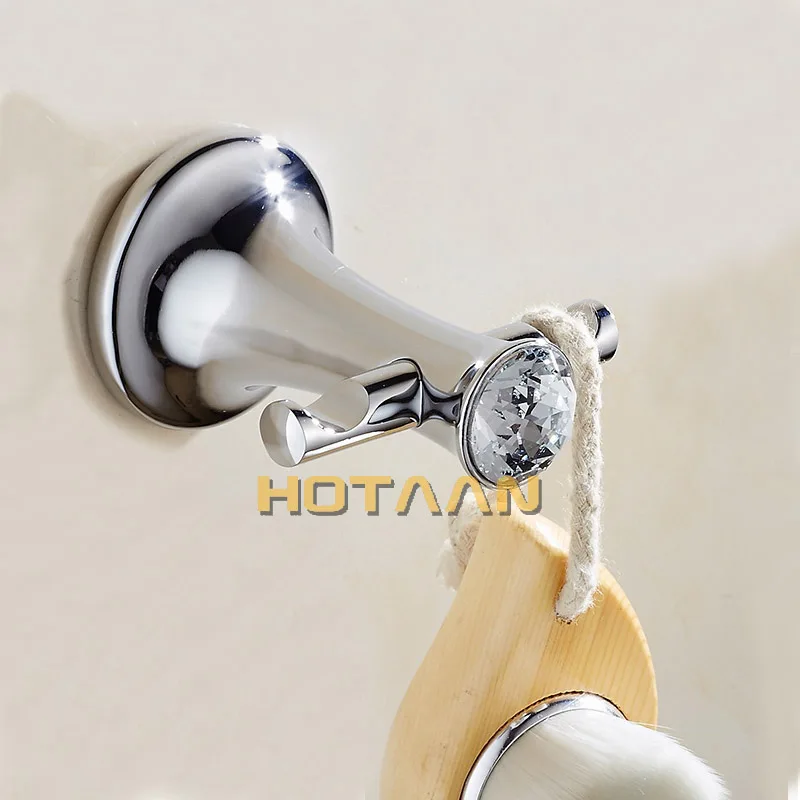 European Style Luxury Crystal Zinc Chrome Robe Hook Bathroom Hangings Towel Rack Clothes Hook Home Decoration Bathroom 13802C