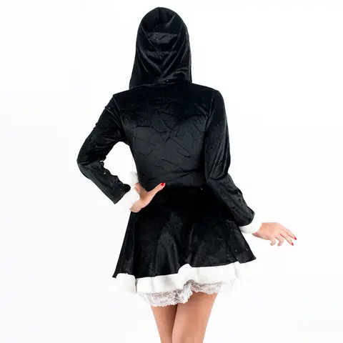 Mode Svart Långärmad Huva Jultomten Julklänning Dam Sexig Jultomten Kostym Dam Fru Julfest Maskeraddräkt 10 best sales svart jultomteklänning - №9