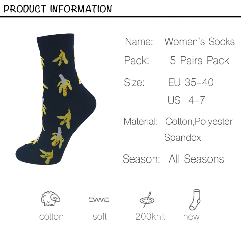 VPM Women's Dress Socks Funny Flower Fruit Cute Japanese Novelty Harajuku Sock for Girl Gift Box (5 pairs / lot )