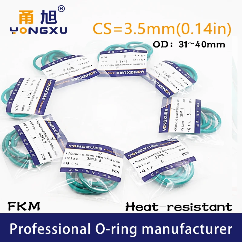 3PCS/lot Green FKM Rubber fluororubber O-rings Seals CS3.5mm OD31/32/33/34/35/36/37/38/39/40*3.5mm ORings Gasket Rings Washer