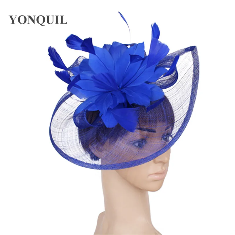 Elegante Sinamay Fascinator Hüte mit Feder blume Sinamay Trims Cocktail und Race Hüte Hochzeit Braut Kopf bedeckung mehrere Farben – Detail 21