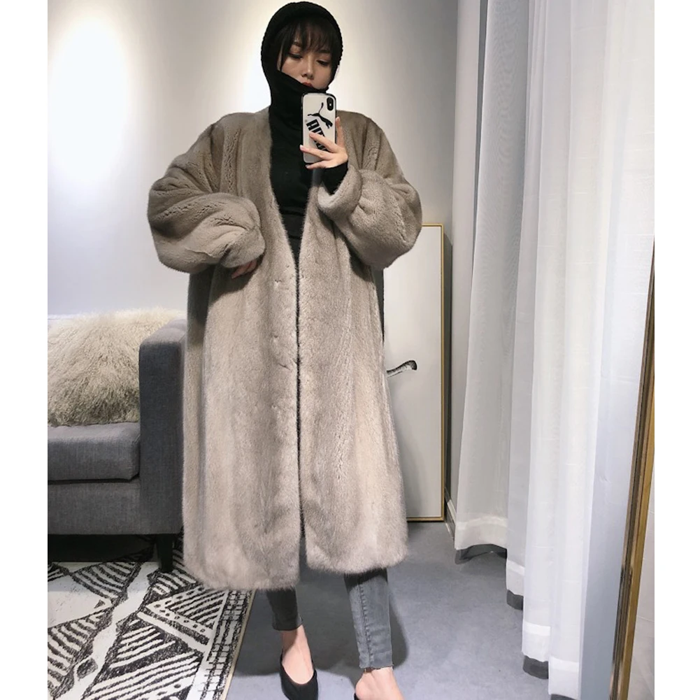 ผู้หญิงนําเข้าทั้งหนัง Mink FUR Coat ผู้หญิงยาวเสื้อขนสัตว์ผู้หญิงฤดูใบไม้ร่วงและฤดูหนาวใหม่ WARM JACKET