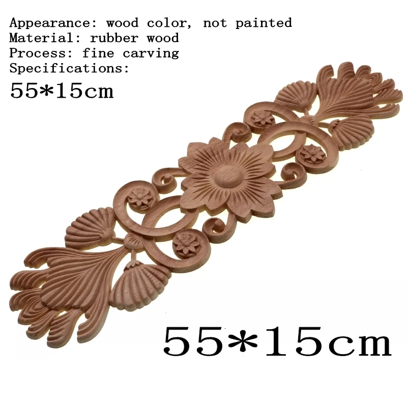 RUNBAZEF New Flower Carving Natural Wood Appliques For Furniture Cabinet Unpainted Wooden Mouldings Decal Decorative Figurine