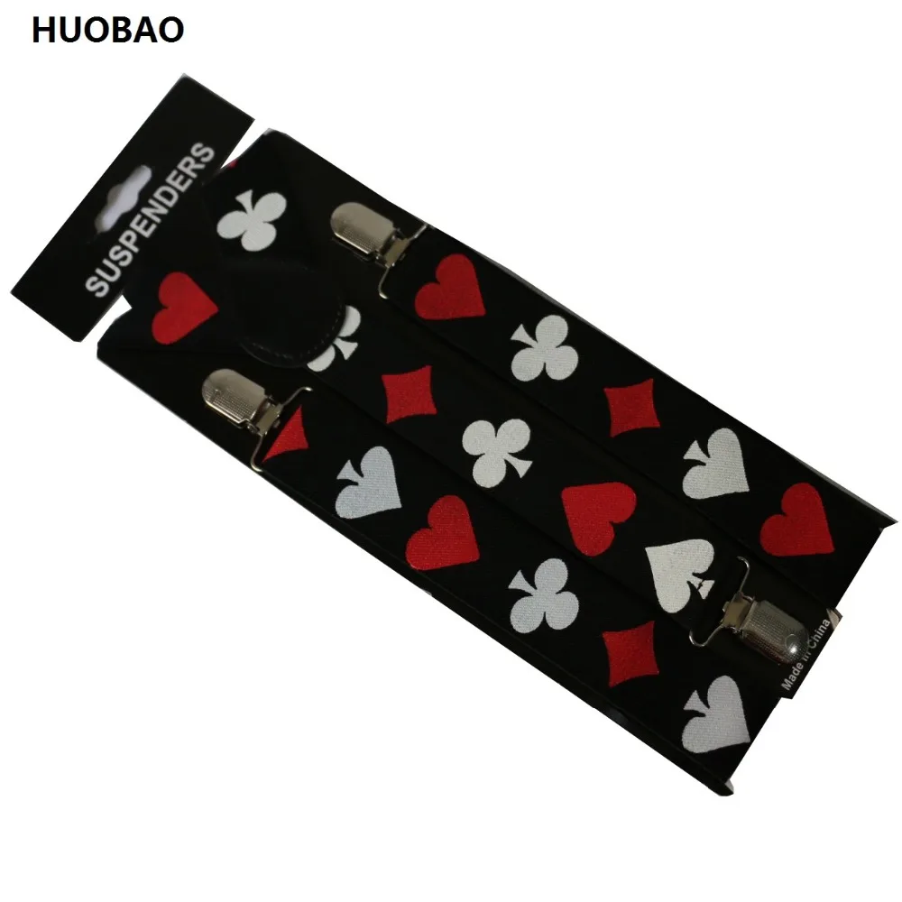 Free Shipping 2018 New Male Adjustable 3.5cm Wide Poker Printing Suspenders For Mens