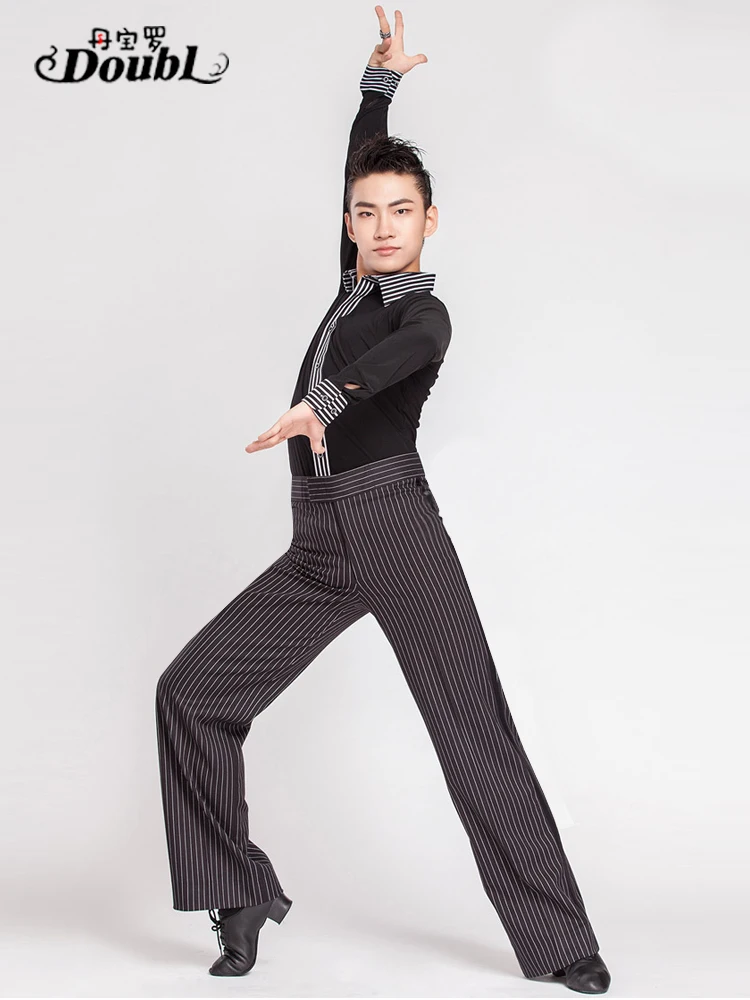 Male Dance Practice Pants Men Latin Ballroom Dance Performance Trousers Square Modern National Standard Stripe Costumes H689