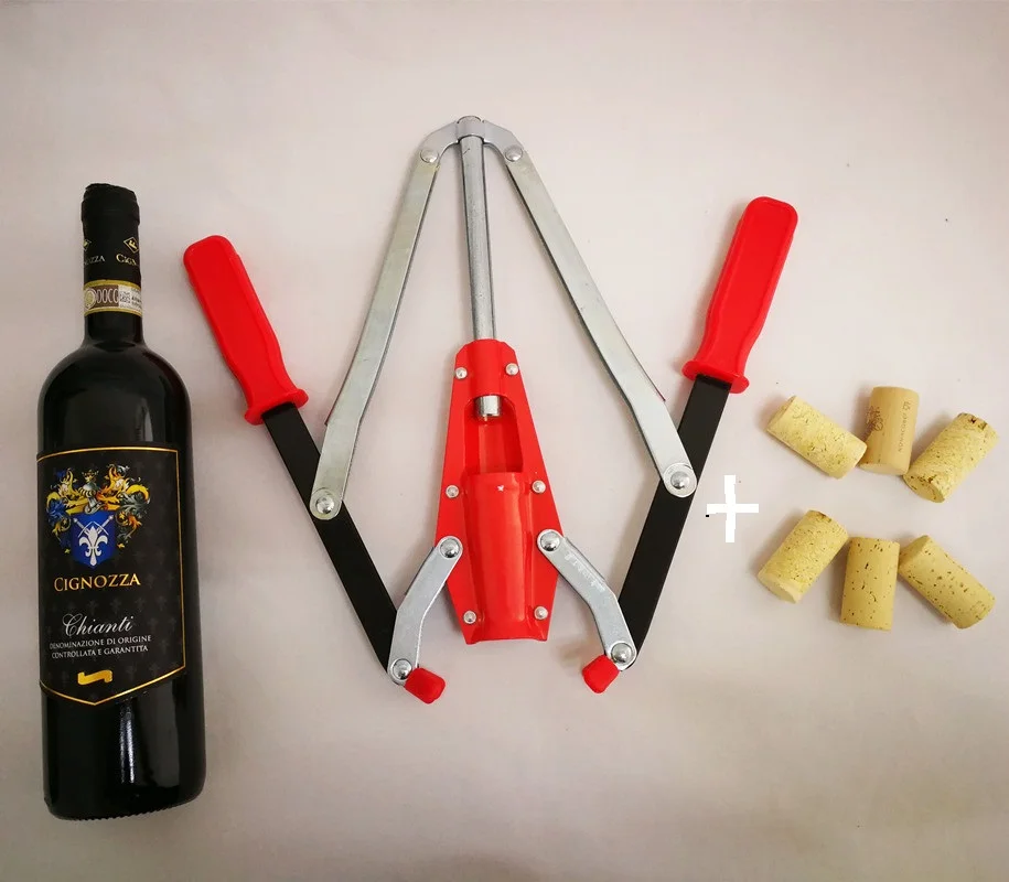 Double Lever Hand Corker Wine Bottle Corker with 2 Handled Corking for Homebrew wine making + 6 PCS wood bottle cork
