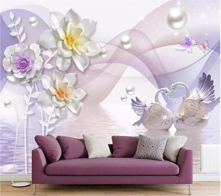 

wellyu Custom wallpaper 3d photo mural stereo flower embossed jewelry swan flower background wall paper decorative painting обои