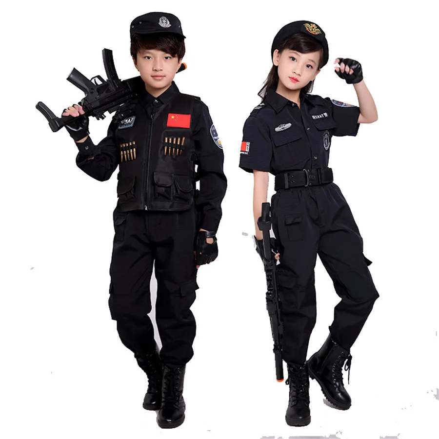 

Kids Birthday Gift Party Wear Performance Policemen Cosplay Costumes SWAT Stage Performance Fancy Boys Training Clothing