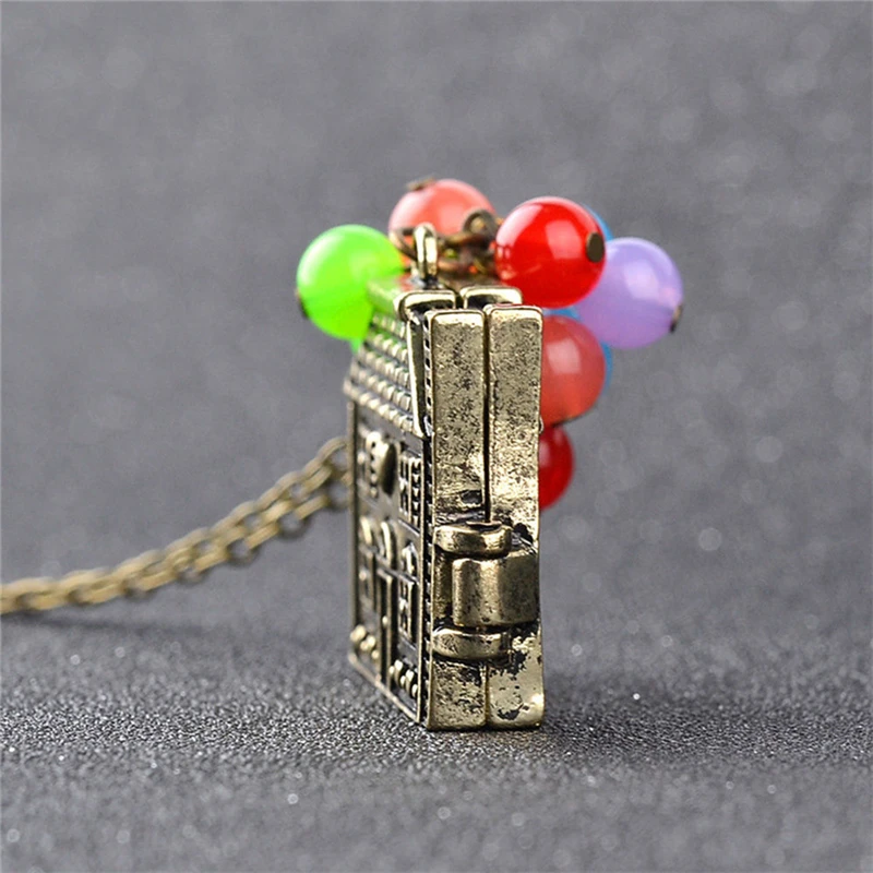 Vintage Movie Balloon House Up Necklace Women Colorful Beads Pendant Long Necklace Box Can Be Opened Necklaces Beadwork Necklace