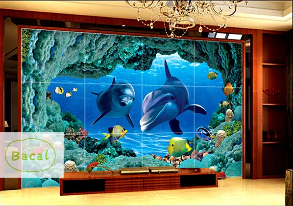 

Bacal Custom Photo 3D Mural Wallpaper Underwater World Fish Dolphin Coral Children Room Living Room Wall Decoration 5D Wallpaper